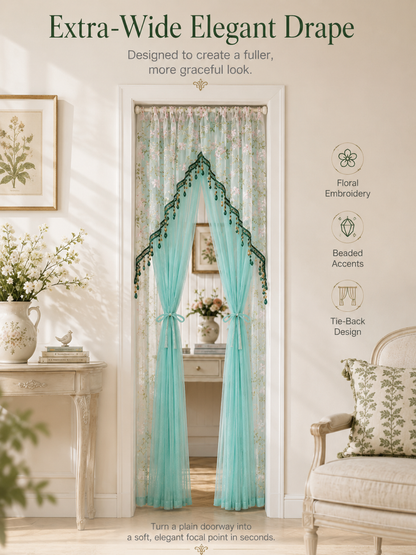 🌸 Extra-Wide Embroidered Beaded Doorway Curtain