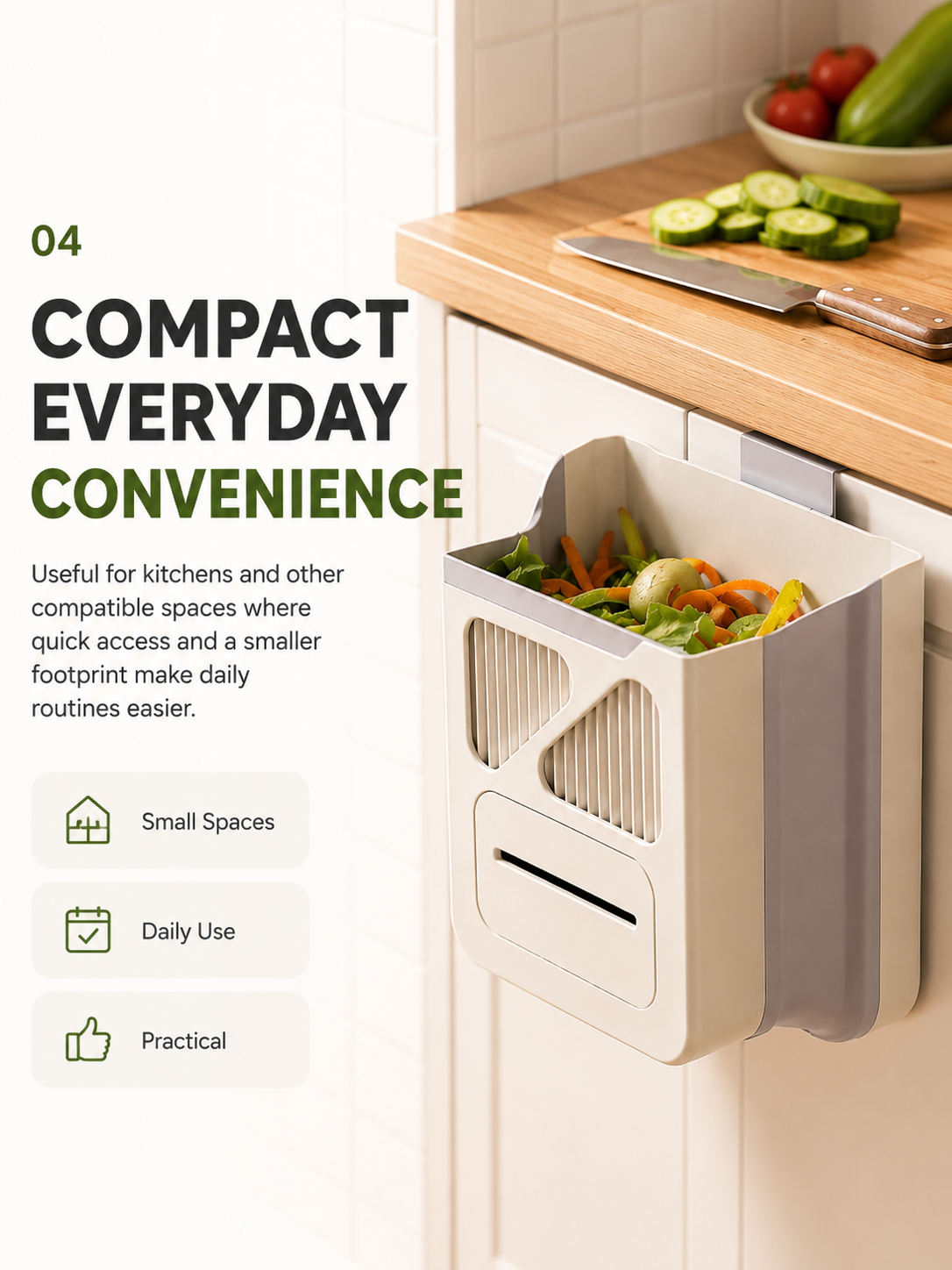 🥕 Hanging Kitchen Trash Bin – Cleaner Countertop Scrap Bin