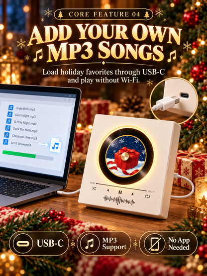 🎄 Christmas Mini Vinyl Music Player – Magnetic Fridge Frame with 9 Records