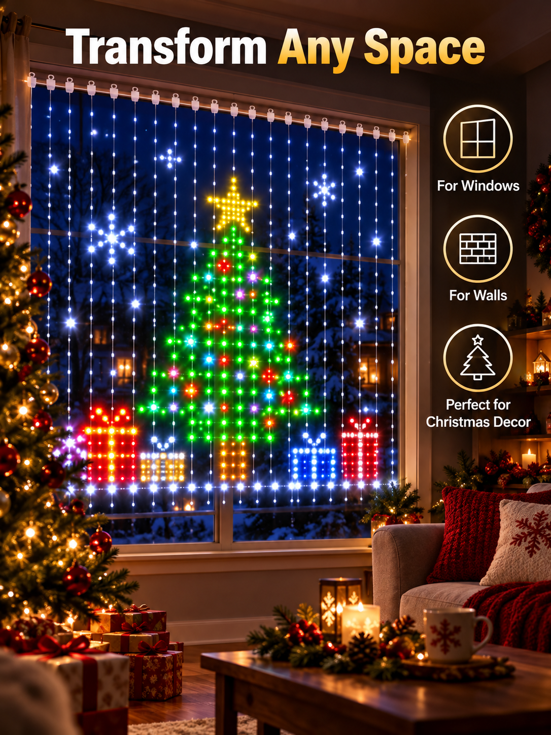 🎄 DIY Christmas Pixel Curtain Lights – App-Controlled 400 LED Animated Display