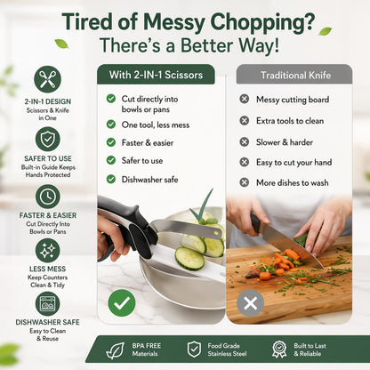 ✂️ 2 in 1 Kitchen Scissors for Food - Stainless Steel Cutting Board Scissors with Safety Lock