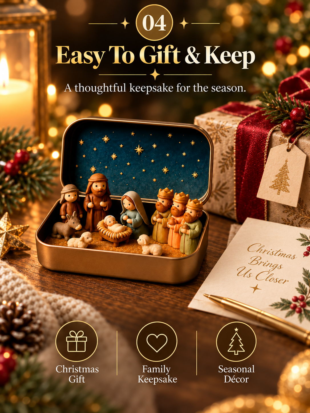 Daily 1000+ Sold｜Mini Christmas Nativity Set in Tin Box