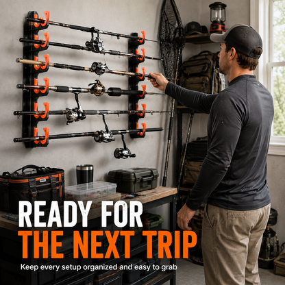 Heavy-Duty 10-Rod Garage Fishing Pole Holder – Wall & Ceiling Mount Organizer