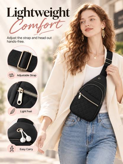 Women's Solid Color Quilted Waterproof Belt Bag - Adjustable Strap, Large Capacity, Matching Multiple Pockets