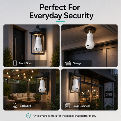 🚨 2K Light Bulb Security Camera – Wireless 360° Home Surveillance System with Night Vision & Two-Way Audio