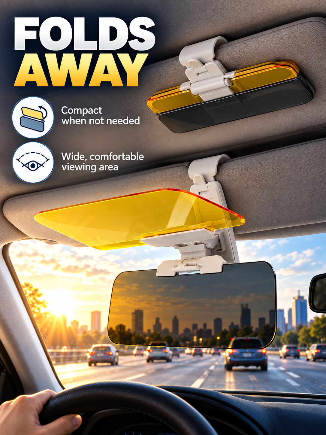 ☀️ 2-in-1 Day & Night Anti-Glare Car Visor Extender – Adjustable Dual-Lens Driving Shield