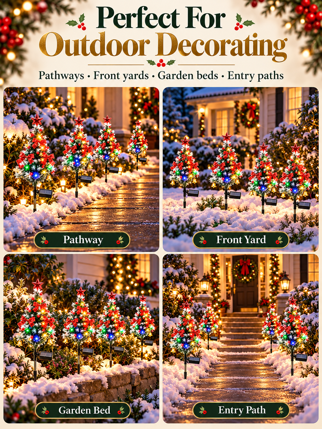 🎄 Solar Christmas Tree Lights – 4-Pack DIY Outdoor Holiday Decor