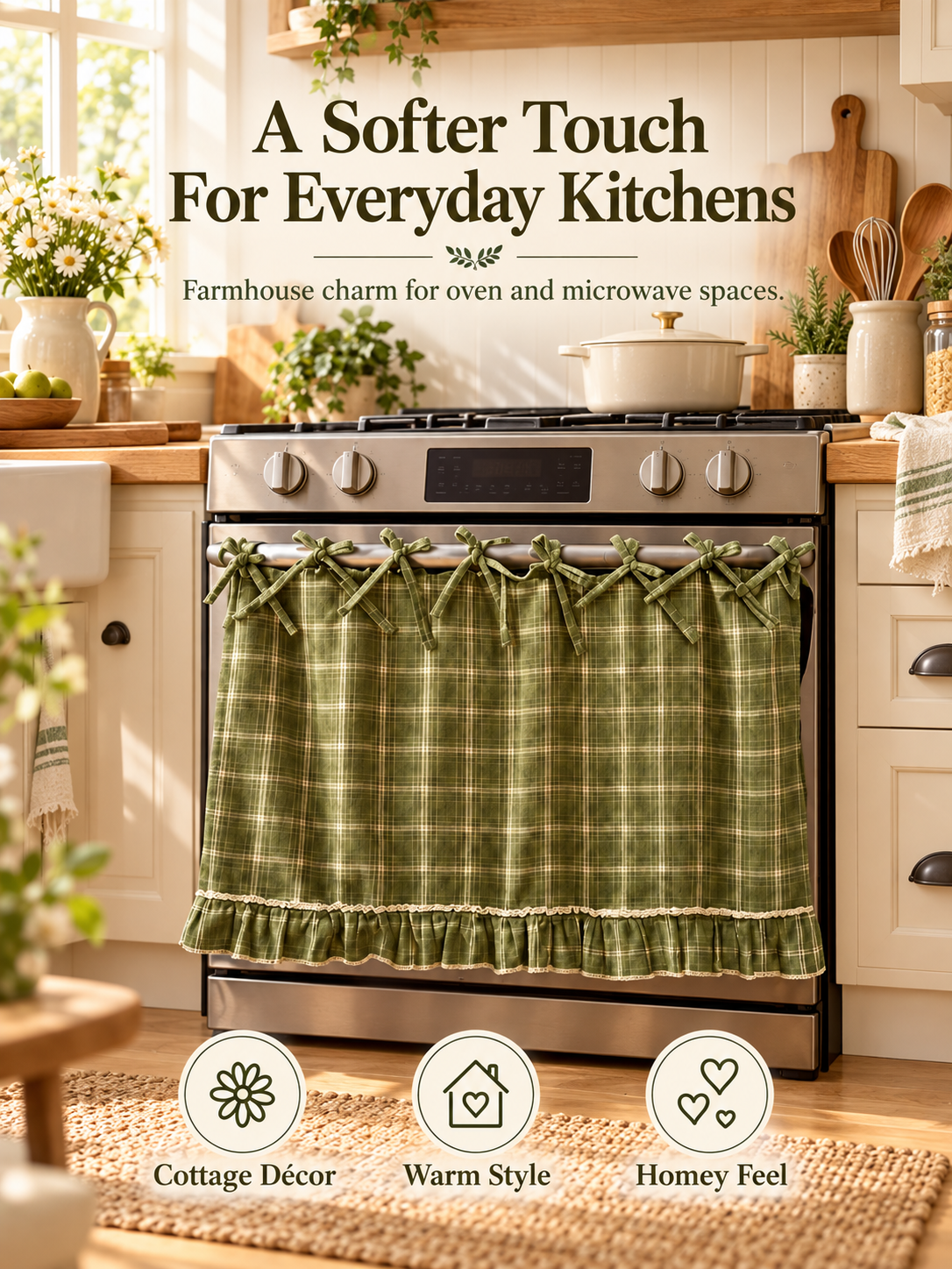 🧺 Handmade Oven Skirts | Farmhouse Kitchen Décor🔒 Heat-Resistant | 🎀 Effortless Install | ✨ Hide Clutter & Elevate Style