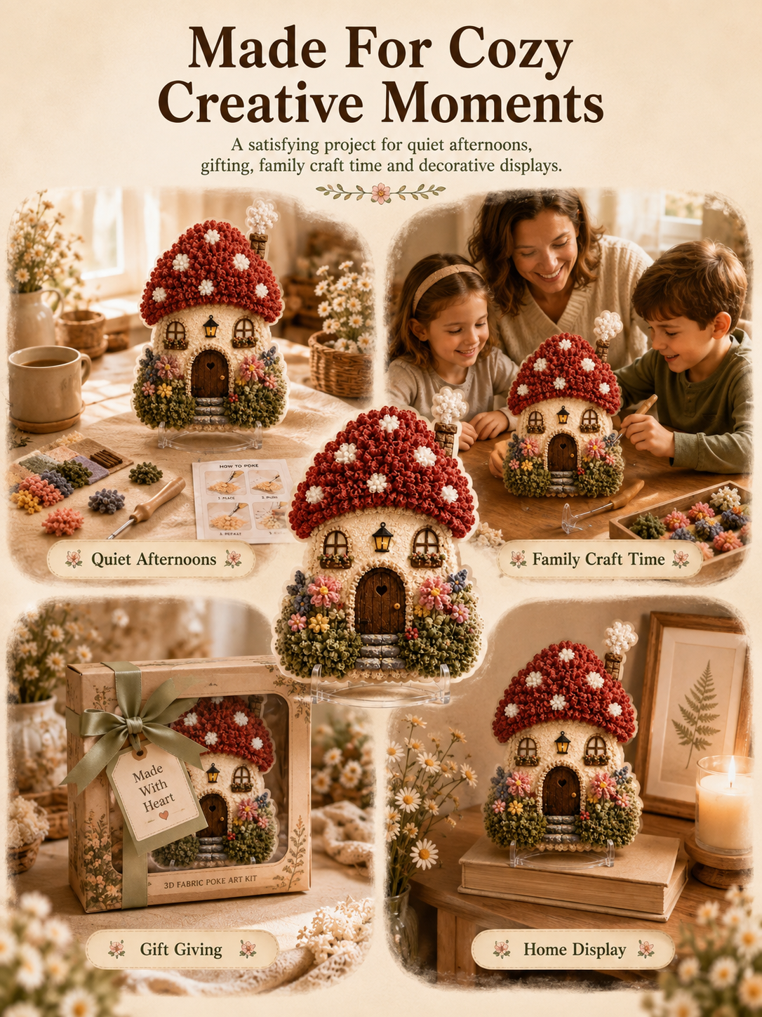 🔥Last Day 48% OFF - ✨🧘Relaxing & Beginner-Friendly-✨Whimsical Village 3D Fabric Poke Art Kit
