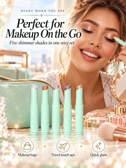 ✨ 5-Piece Glitter Eyeshadow Stick Set – High-Shine Shimmer Makeup