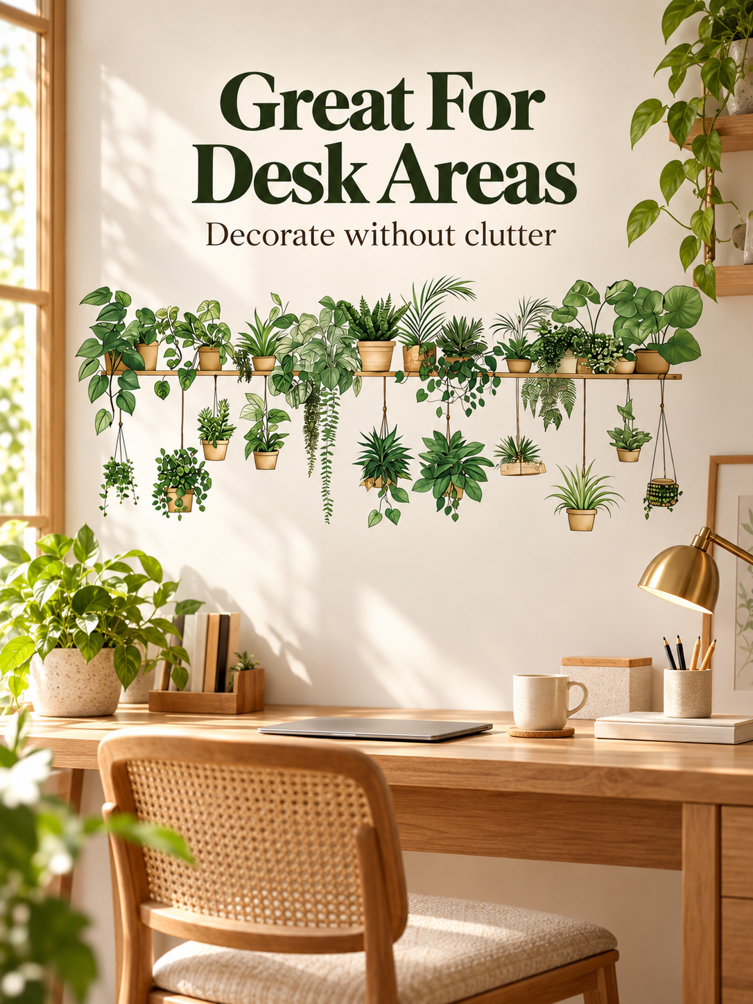 🌿 Botanical Shelf Wall Stickers – 2-Piece Self-Adhesive Plant Decor