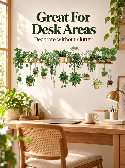 🌿 Botanical Shelf Wall Stickers – 2-Piece Self-Adhesive Plant Decor