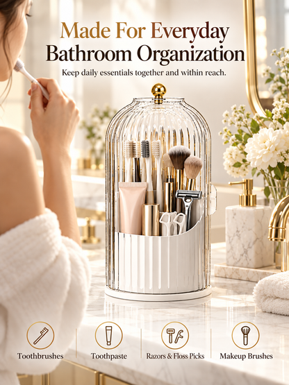💄 360° Rotating Makeup Brush Organizer – Dustproof Covered Cosmetic Storage Holder