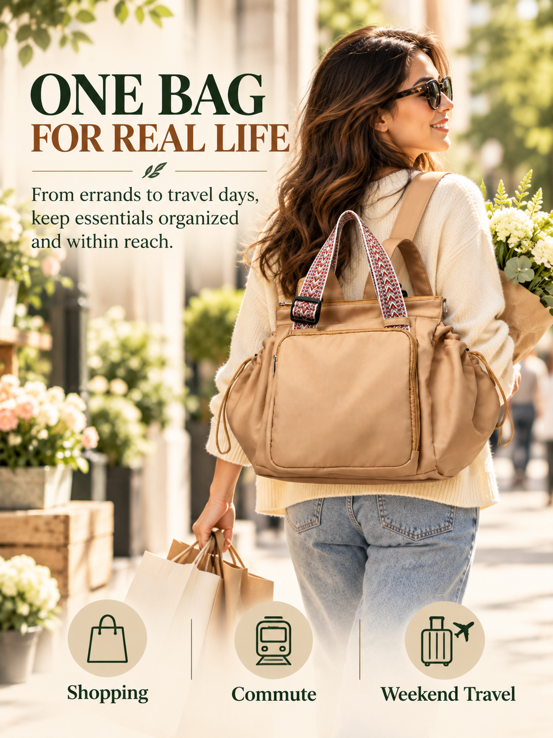 Expandable Tote Bag for Women – Large Capacity Multi-Pocket Work & Travel Bag