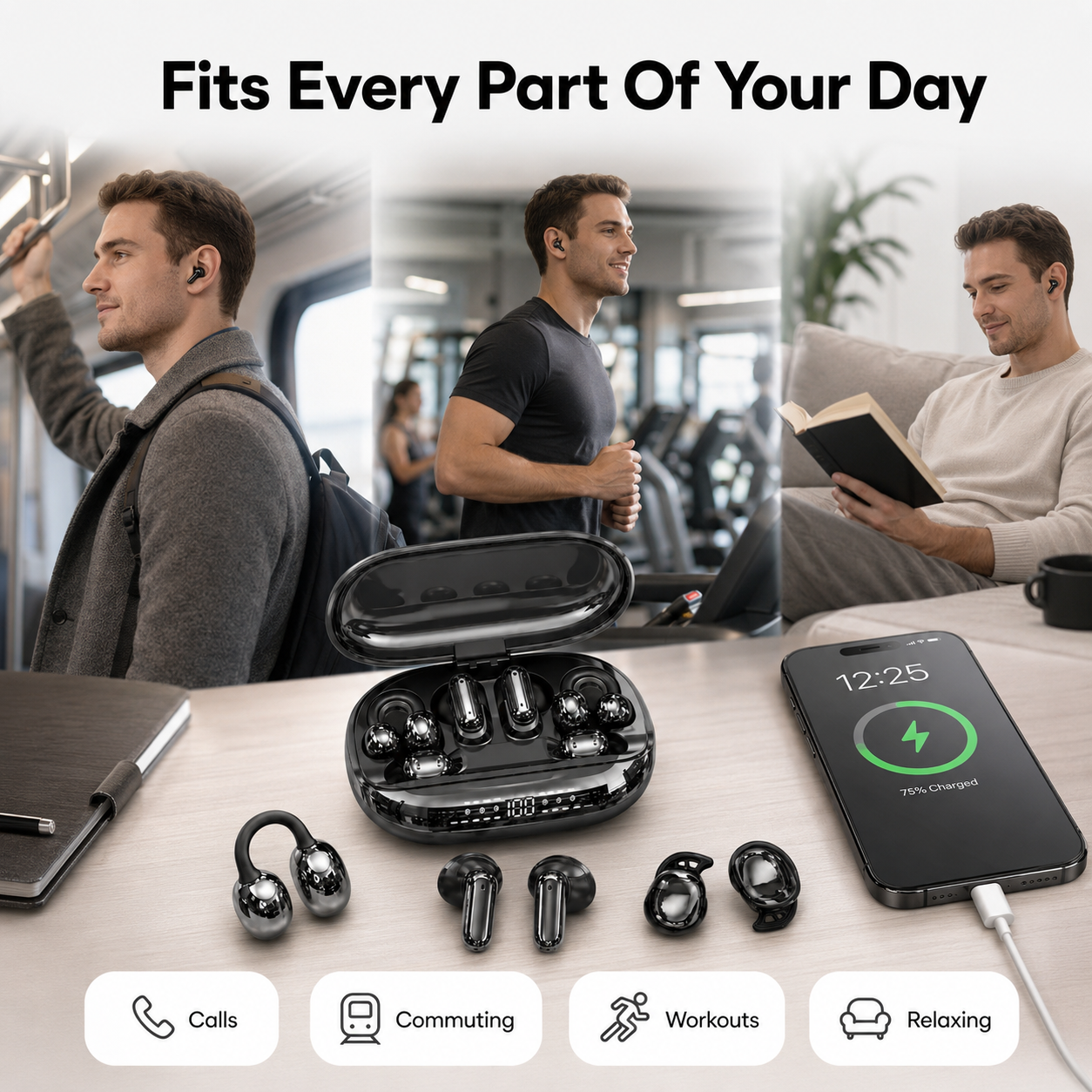 🔥 6-Earbud 3-in-1 Wireless Headphones & Emergency Phone Charger