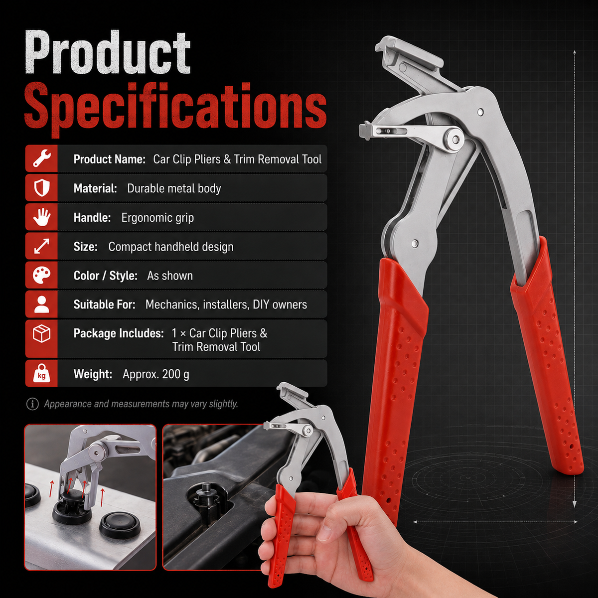 🔥Car Clip Pliers & Trim Removal Tool, Spring-Loaded Fastener Rivet Remover for Auto Door Panels