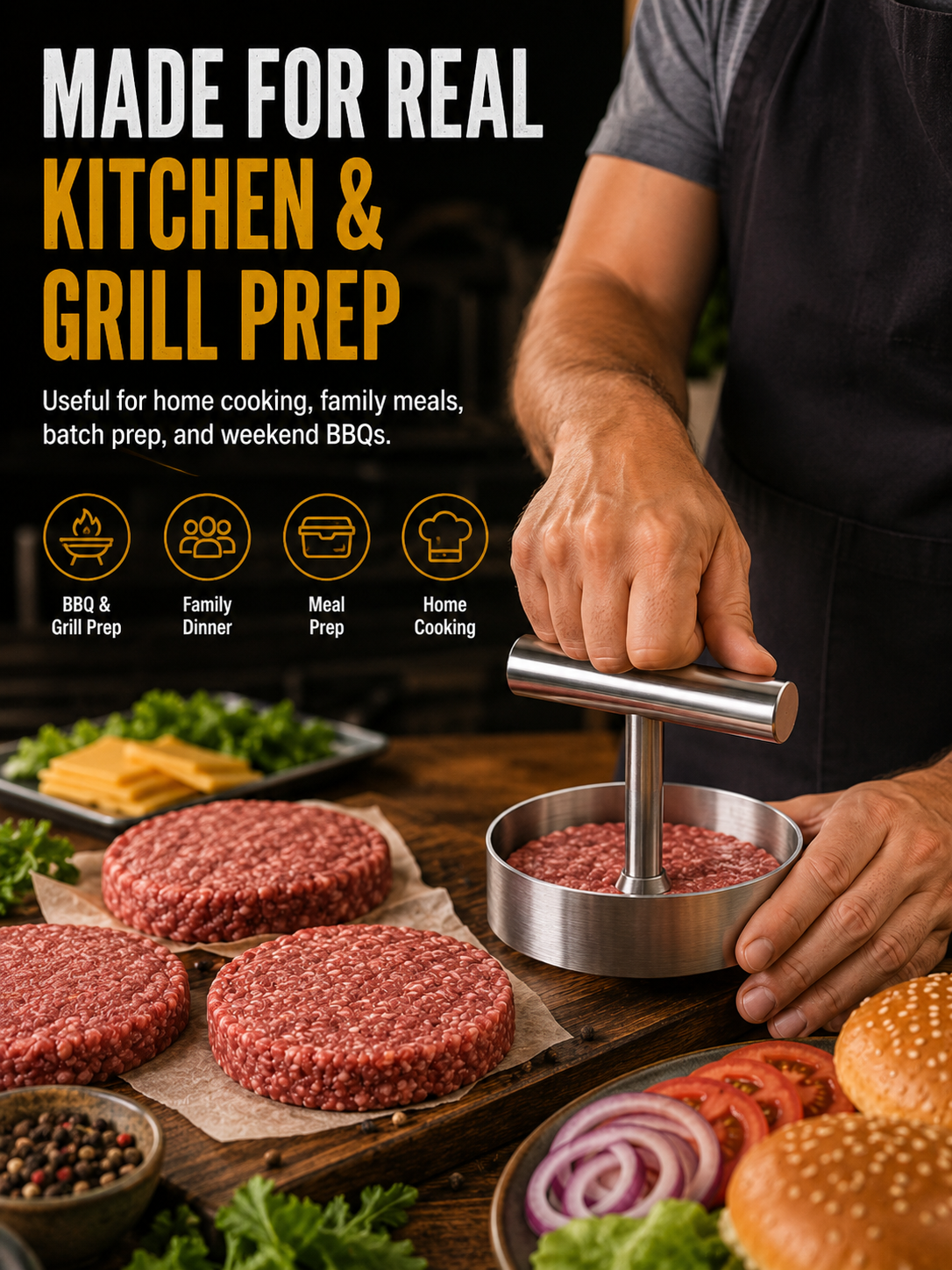 🍔 BBQ FAVORITE | Manual Burger Patty Press – Uniform Round Patties for Grilling, Meal Prep & Home Cooking