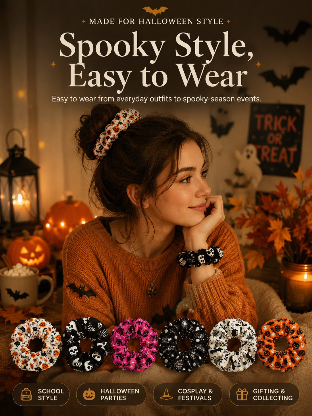 🎃 Hand-Illustrated Halloween Scrunchie Collection