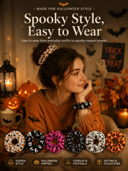 🎃 Hand-Illustrated Halloween Scrunchie Collection