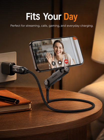 ⚡ 240W USB-C Charging Cable with Phone Stand – 90° Multi-Angle Design