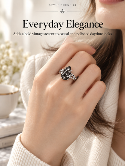 🌸 Vintage Boho Floral Gem Ring – Elegant Silver-Tone Women’s Statement Jewelry