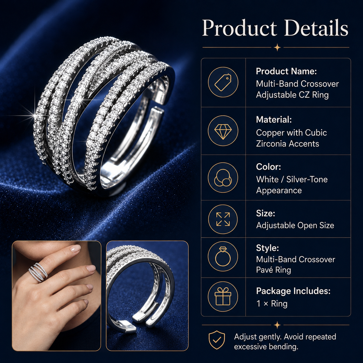 🎁Adjustable Multi-Band Crossover Ring