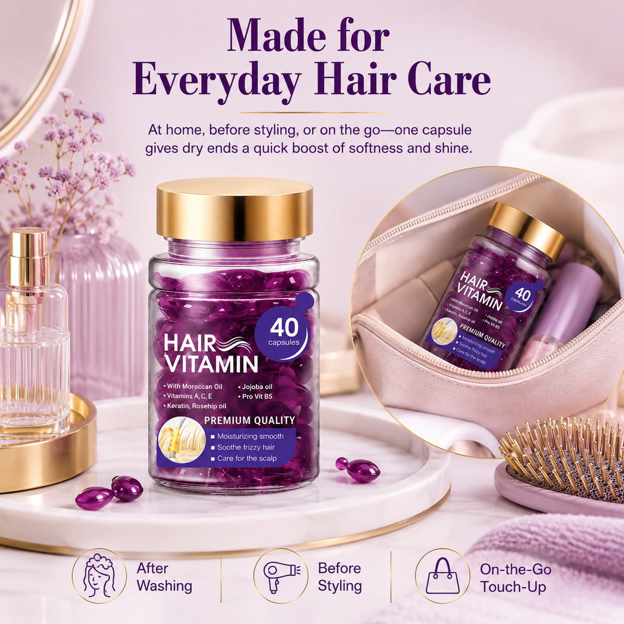 Hair Vitamin Capsules Infused with Violet Vitamins & Argan Oil for Color-Treated 💇‍♀️