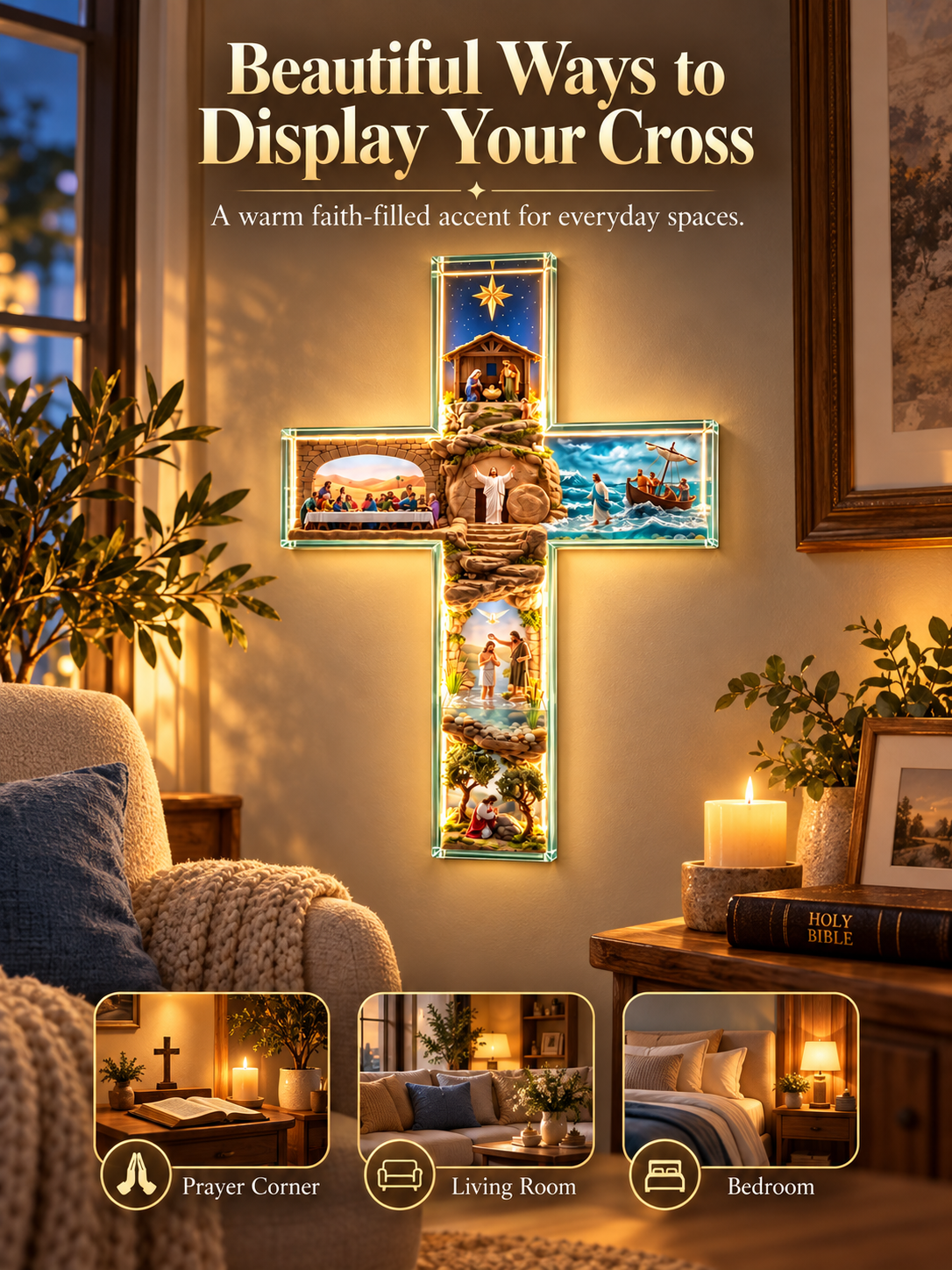 ✝️ Illuminated Jesus Cross Wall Decor – Lighted Christian Faith Art & Meaningful Religious Gift
