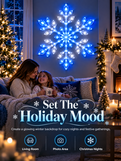 ❄️ Remote-Controlled Snowflake Wall Light Set – Blue & White Christmas Décor