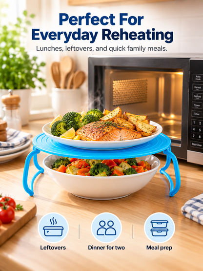 🍽️ Foldable 2-Tier Microwave Plate Stacker – Space-Saving Heating Rack with Side Handles