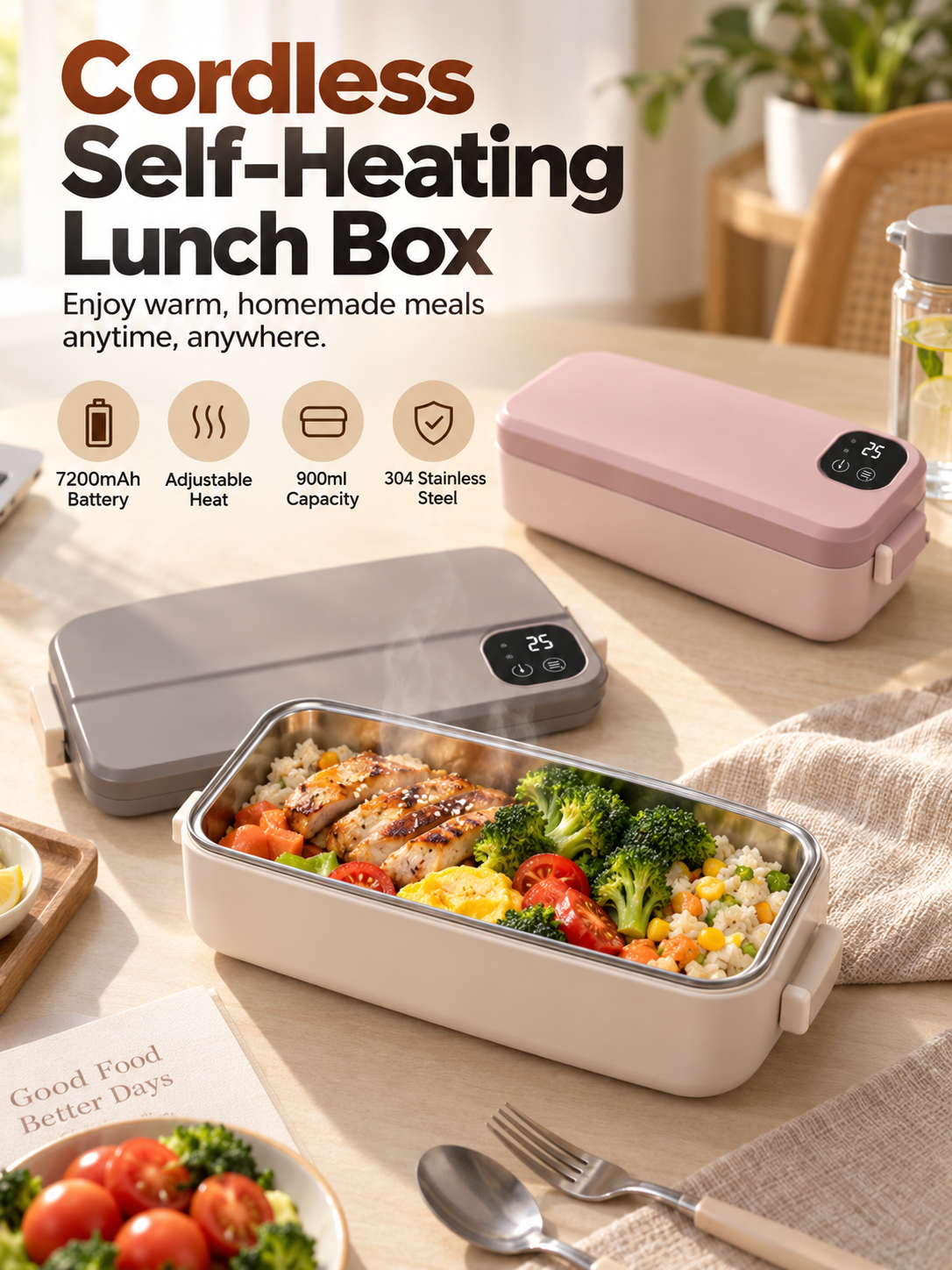 🎀RECHARGEABLE🍱⚡ Portable electric lunch box with self-heating 🔋🌡️