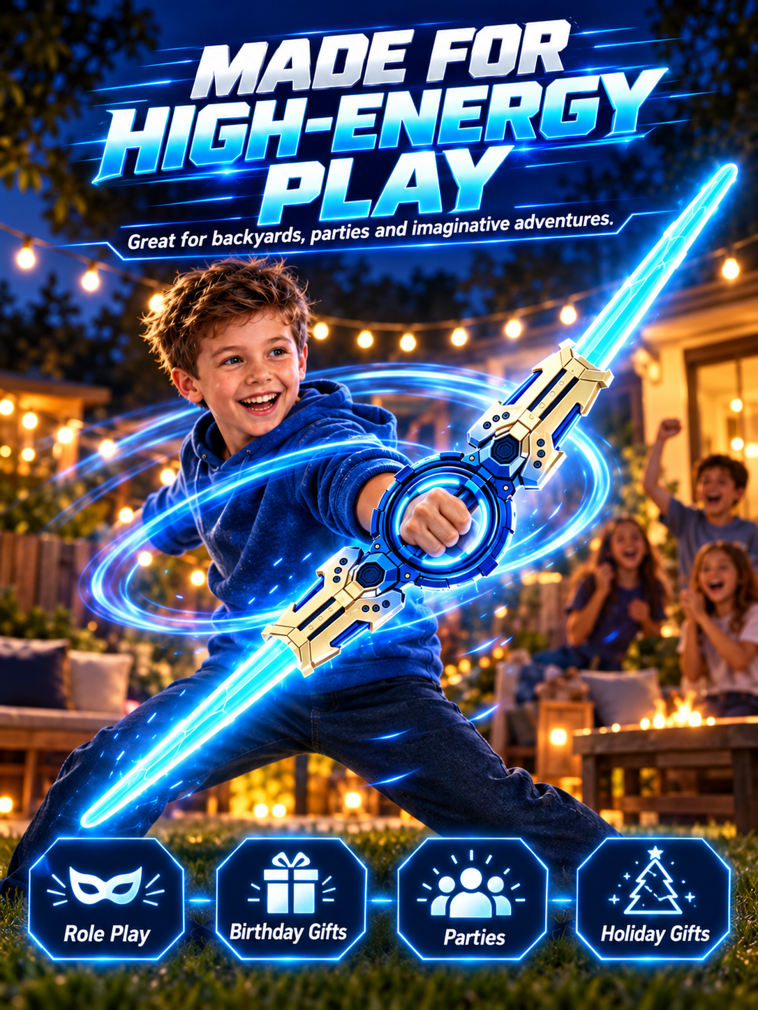 360° Spinning Double-Blade LED Sword | Rechargeable Light-Up Toy