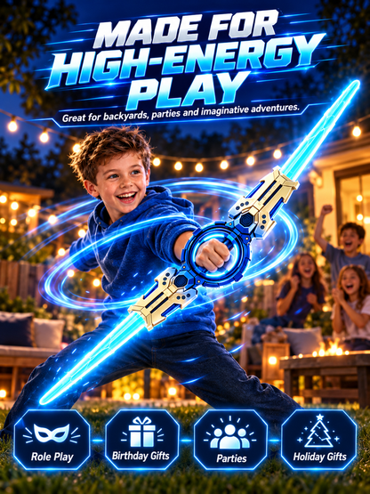 360° Spinning Double-Blade LED Sword | Rechargeable Light-Up Toy