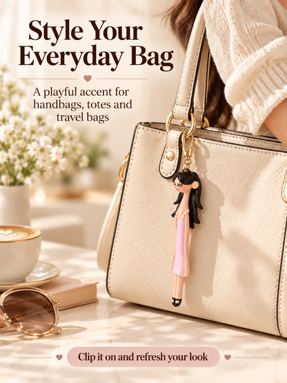 👗 Fashion Doll Bag Charm – Elegant Girl Keychain Pendant