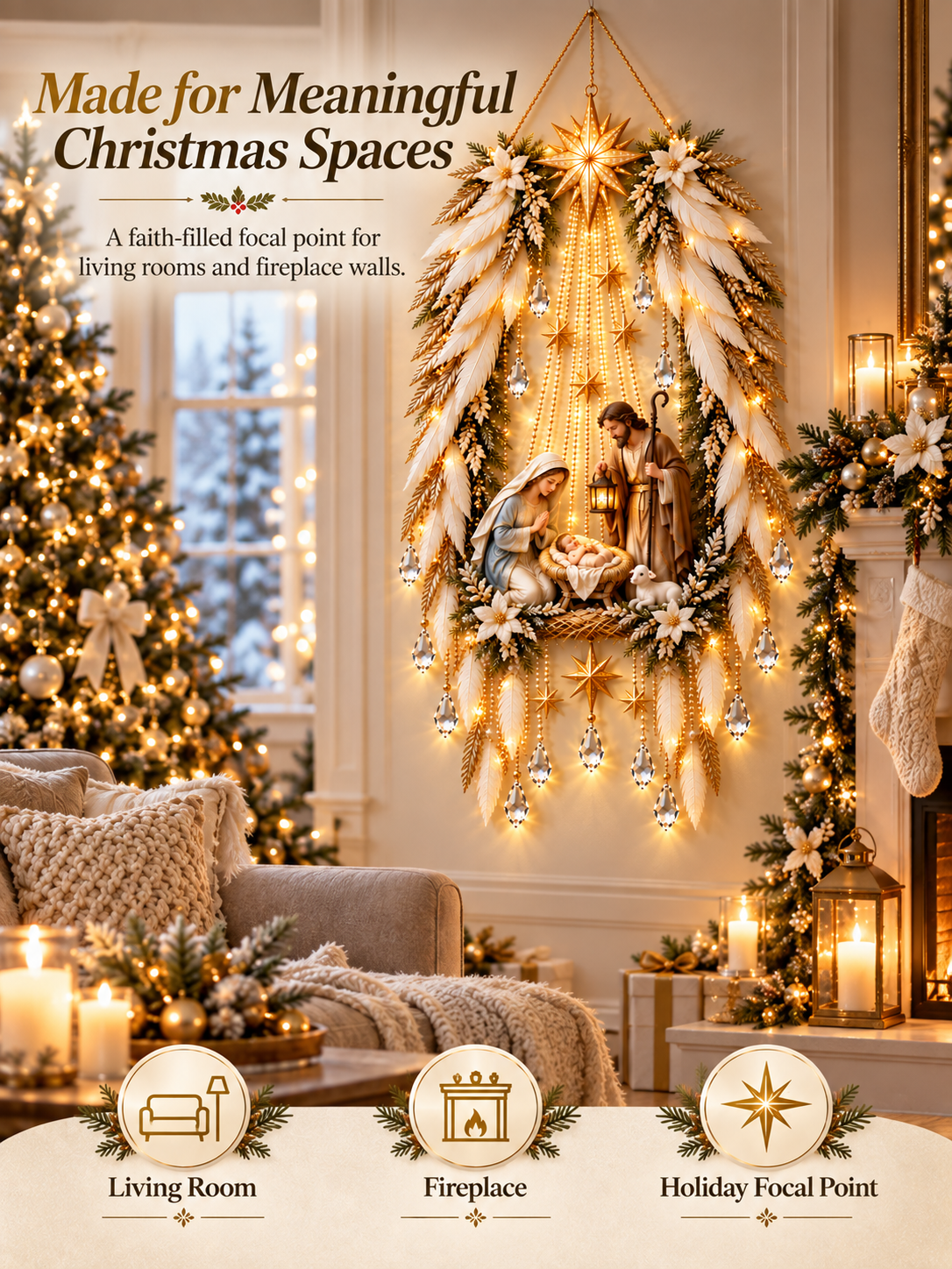 Angel Wings Nativity Light | Illuminated Christmas Wall Decor