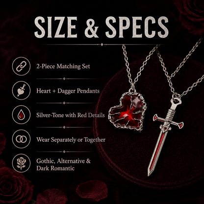 🖤 Heart & Dagger Couple Necklace Set – Two-Piece Gothic Matching Pendants