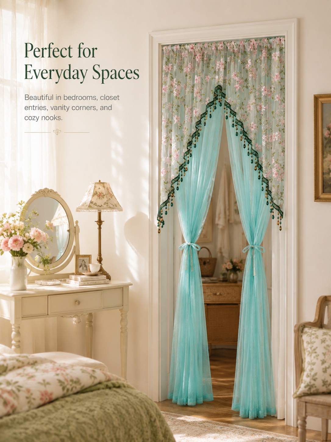 🌸 Extra-Wide Embroidered Beaded Doorway Curtain