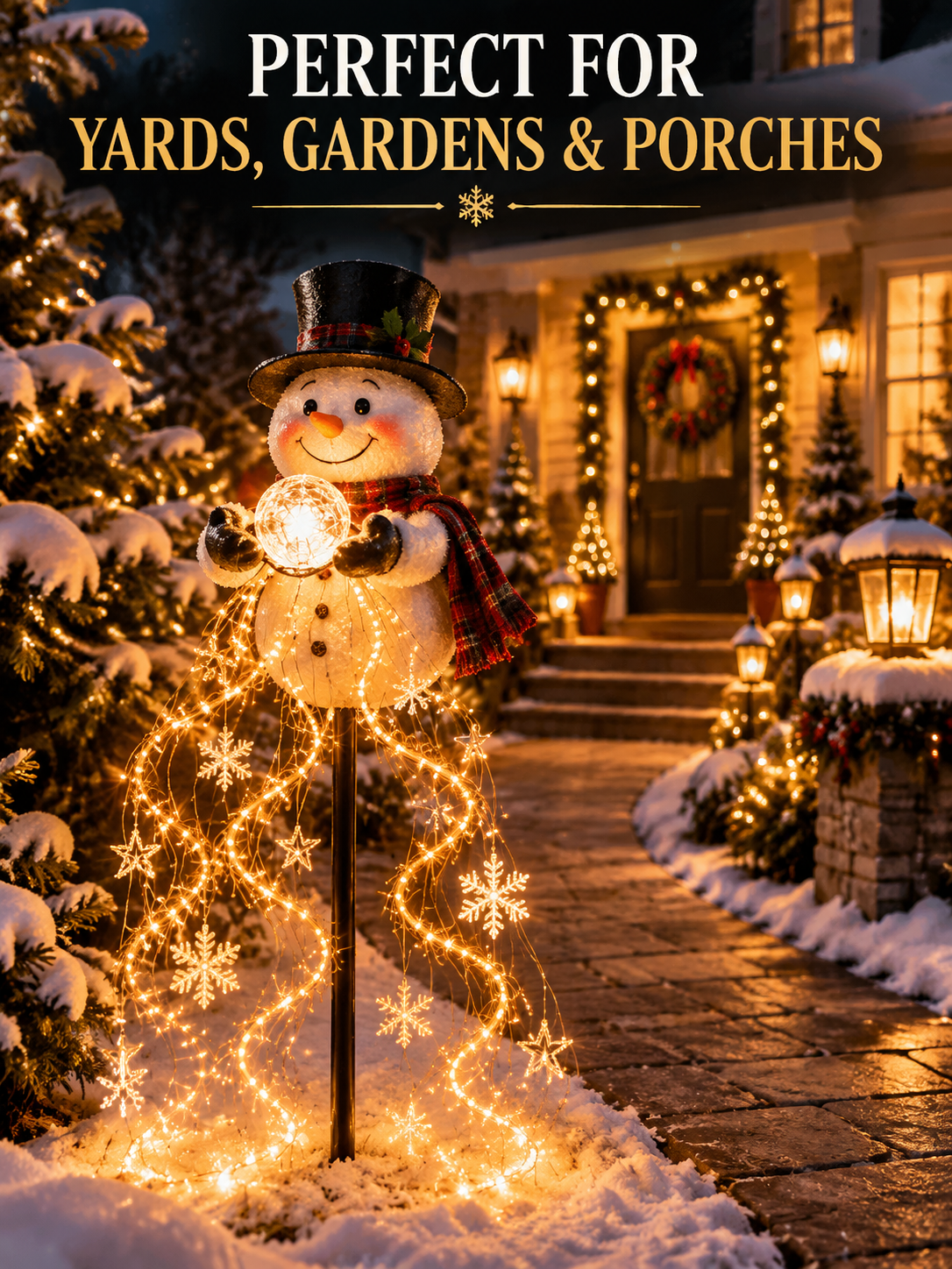 ⛄Snowman Magic Fountain Solar Christmas Garden Light