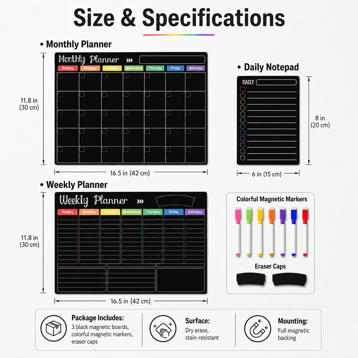 📅 Black Magnetic Dry Erase Boards Set of 3 | Ultimate Fridge Organizer & Planner ✨