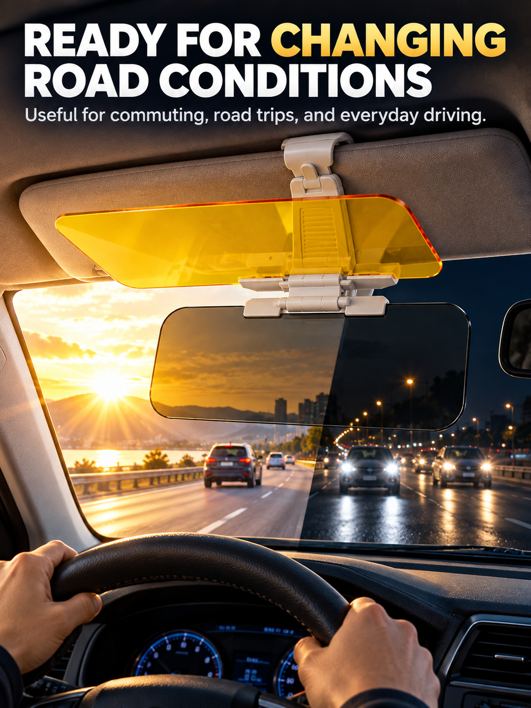 ☀️ 2-in-1 Day & Night Anti-Glare Car Visor Extender – Adjustable Dual-Lens Driving Shield