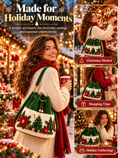 🎄 Christmas Crochet-Style Bucket Bag — Festive Charm for Every Outfit & a Thoughtful Gift for Her 🎁