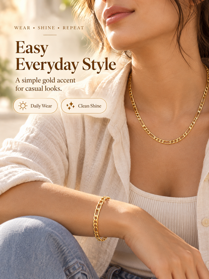 Elegant 2-Piece 18K Gold Jewelry Set – Bracelet & Necklace for Men & Women