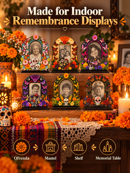 💀 Day of the Dead Wooden Photo Frame – Colorful Memorial Tabletop Décor