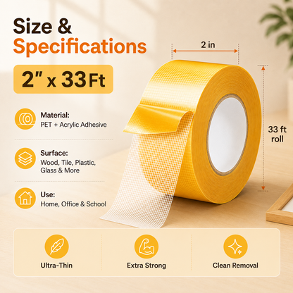Heavy Duty Double Sided, Strong Adhesive PET Tape, Removable No Residue