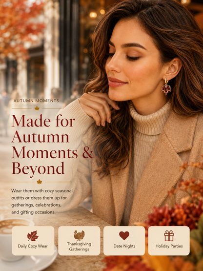 🍁 Autumn Glow: Crystal Maple Leaf Drop Earrings in Gold Finish