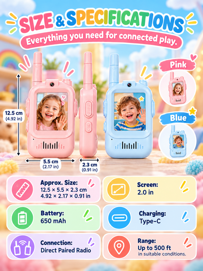 🌈Kids Video Walkie Talkie Set (2-Pack) – Intercom with Camera & Screen