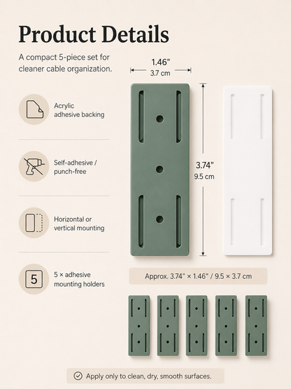 🔌5 Counts   Punch-Free Power Strip Holder – Peel, Stick & Organize