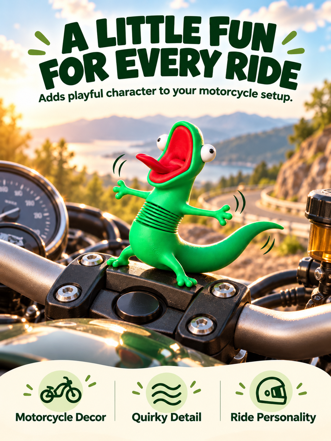 🦎 A Little Wobble. A Big Laugh – Wobbling Lizard Motorcycle Decoration