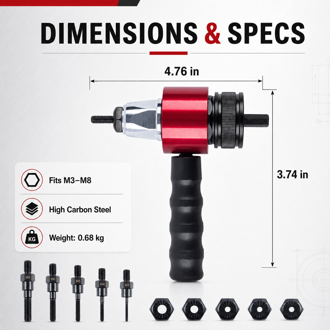 🔩Cordless Electric Rivet Gun Adapter Kit for Power Drill | Fits M3–M8 Rivets