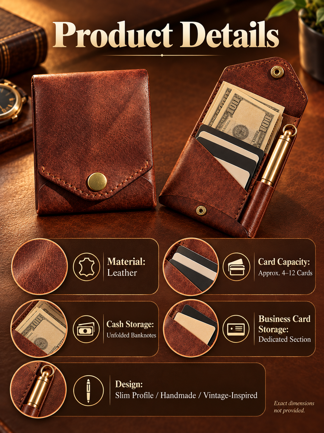 🎁Vintage Handmade Leather Wallet With Business Card Holder
